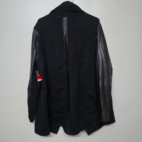 Spanx Faux Leather Drape Front Jacket Very Black Edgy Motorcycle Gothic Coat 2X - Picture 9 of 12